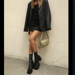 NEW Charles & Keith Black Faux Leather Lucile Platform Calf Boots